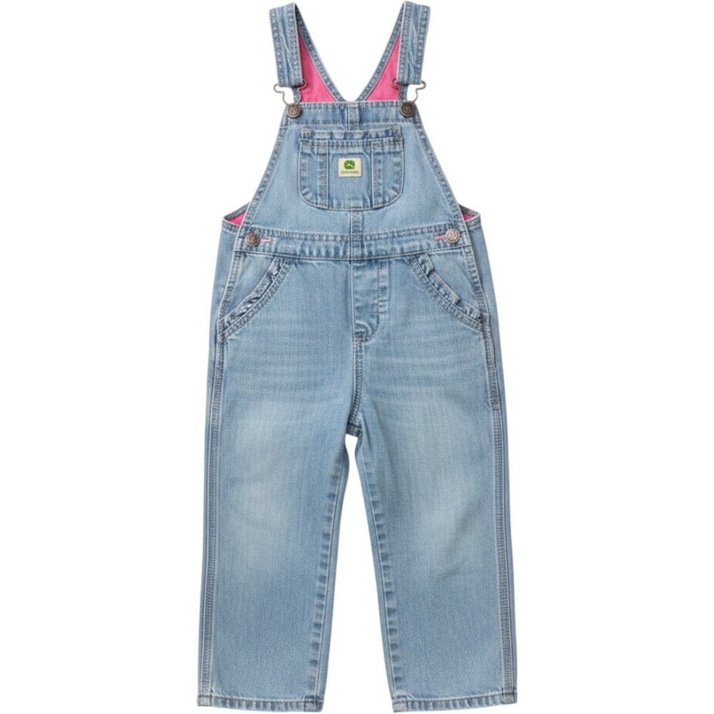 John Deere Denim Overalls Kids 4T Light Wash Pink Stitching Vintage Y2K